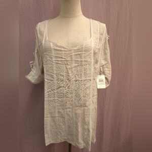 Retrology Women's Square Ndckline 3/4 Sleeve Cold Shoulder Blouse-(Medium)